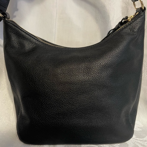 Talbots leopard print calf hair and black pebbled leather bucket bag - Picture 3 of 12